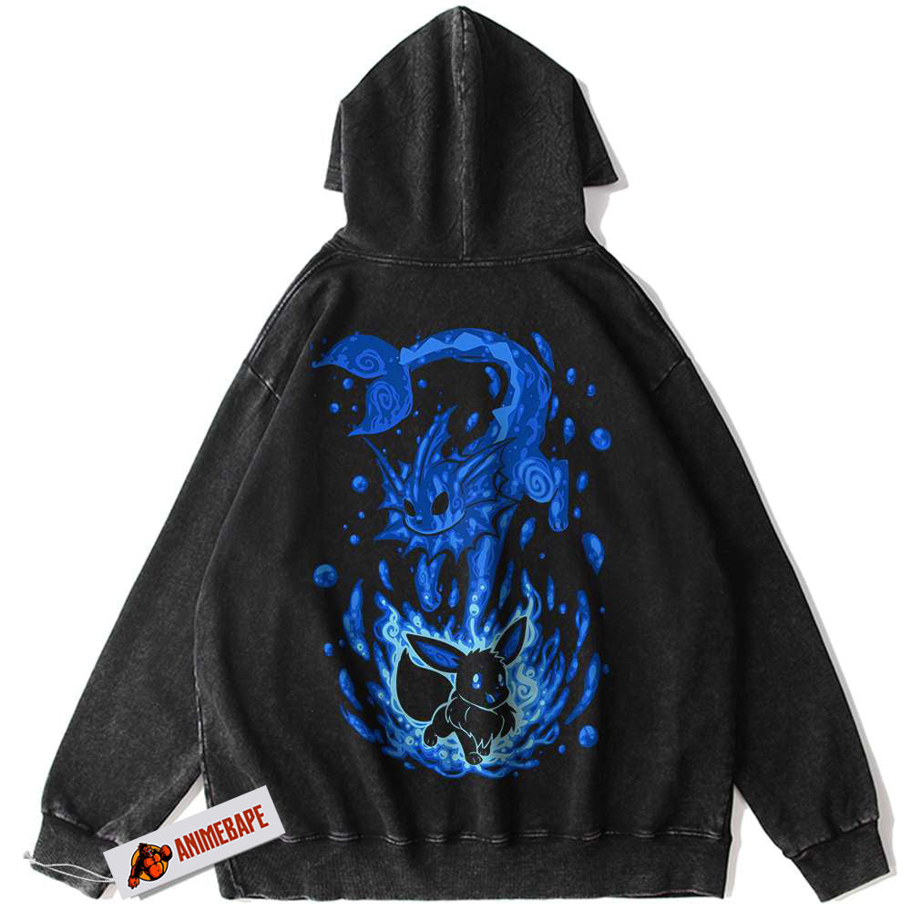 Vaporeon Eevee Hoodie, Vintage Pokemon Anime Hoodie for Fans
